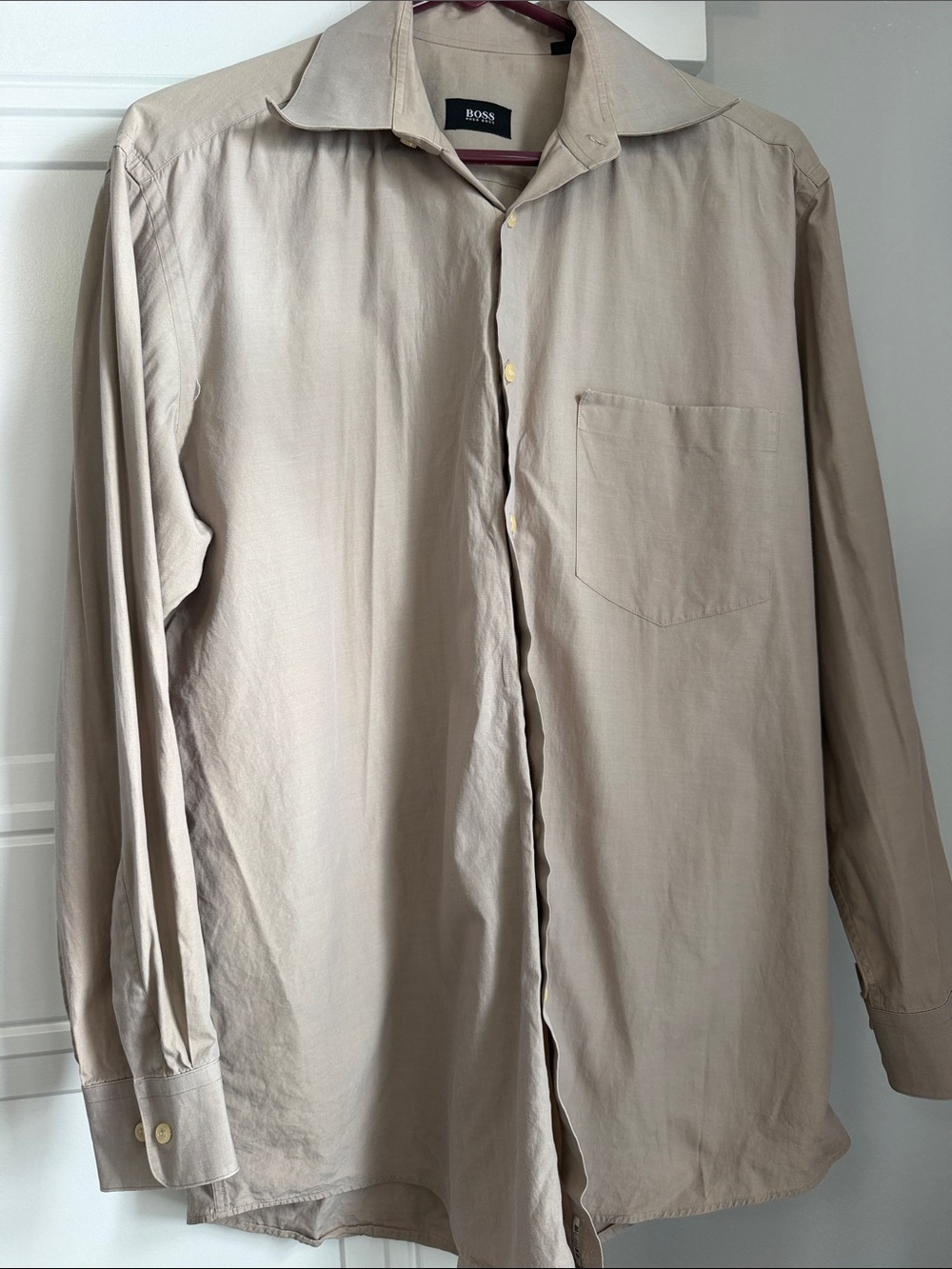 Hugo Boss Men's Long Sleeve Dress Shirt in Light Beige